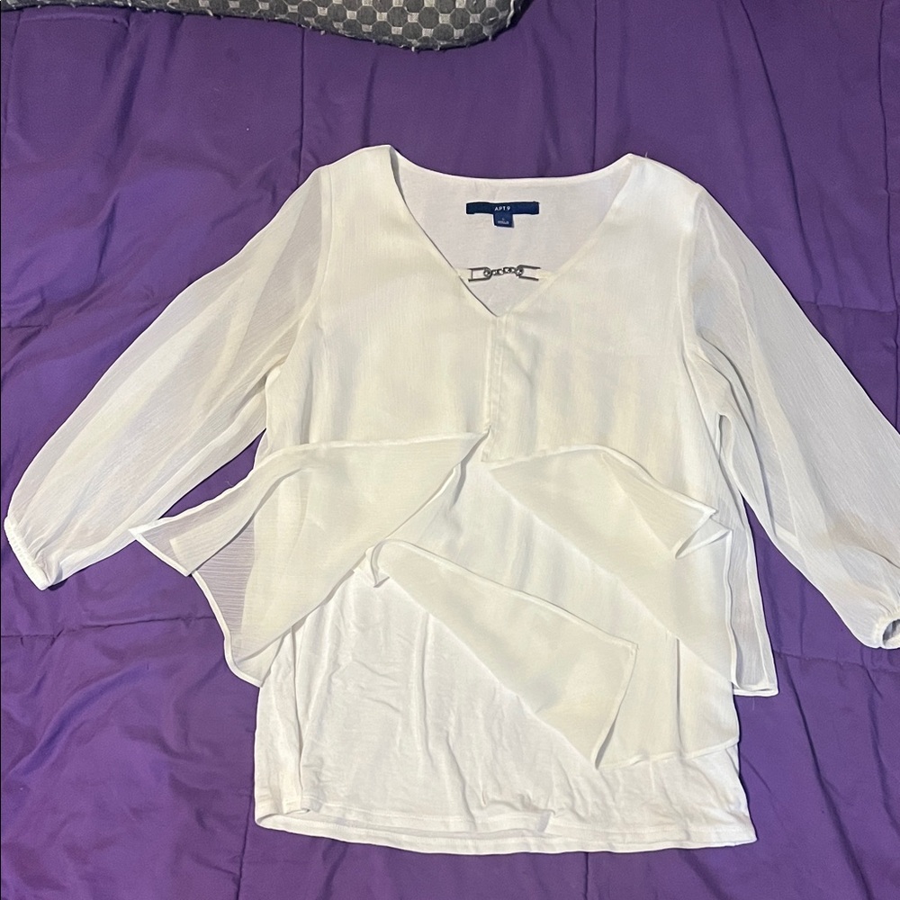 Apt. 9 White Sheer Blouse with Layered Design